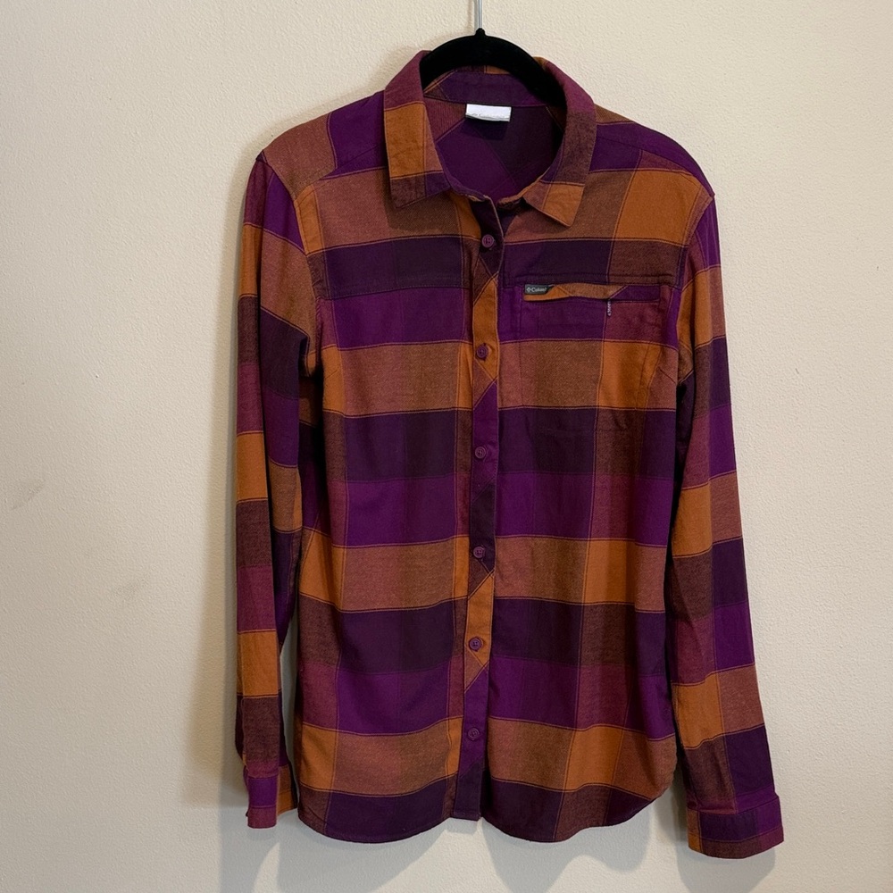 Columbia Purple and Orange Plaid Flannel Shirt Grunge Revival